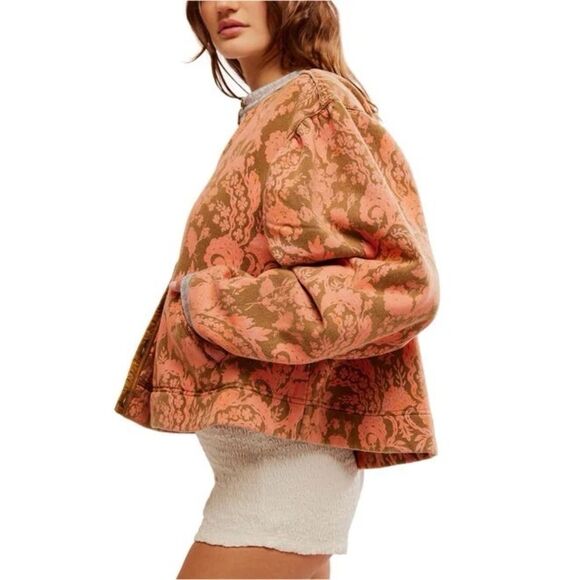 NWT Free People Drifter Button Down Patterned Sweatshirt Jacket in Earth Combo - Picture 4 of 8